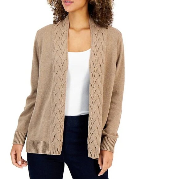 Karen Scott Cotton Cable-Collar Cardigan, Size S/P - Picture 1 of 5